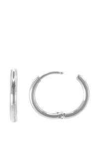 Orecchini a cerchio in argento con una superficie liscia e lucida e design circolare. Dotati di un meccanismo di chiusura sicuro per un facile indossamento.