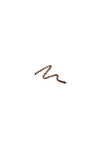 Brun eyelinerpenna med ett mjukt, texturerat avtryck på en vit bakgrund, som visar en vågig och lätt avsmalnande design.