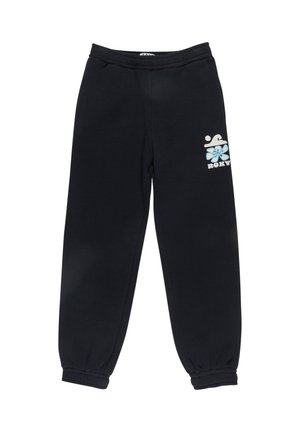 Pantalons de survêtement noirs en mélange de coton. Dotés d'une taille élastique et de poignets élastiques. Affichent un logo blanc et bleu sur la cuisse gauche.