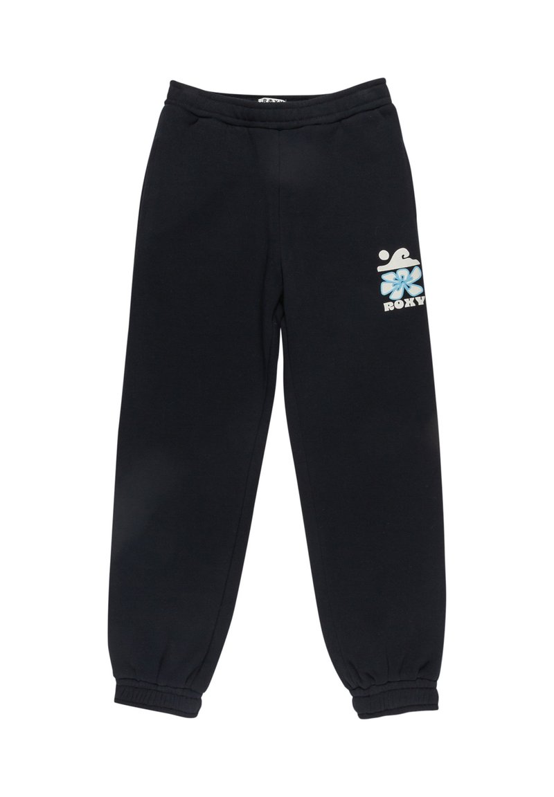 Svarta sweatpants i en bomullsblandning. Har elastisk midja och muddar. Visar en vit och blå logotyp på vänster lår.