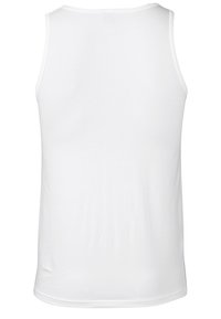 White sleeveless tank top, made of smooth fabric, regular fit, features a plain back with a rounded neckline and no embellishments.