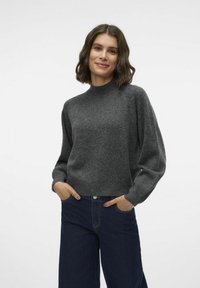 Vero Moda VMLEAF - Strikkegenser - dark grey melange