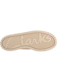 Clarks skosula, beige gummi, har räfflad traction, rundade kanter och präglad logotyp för grepp och stil.