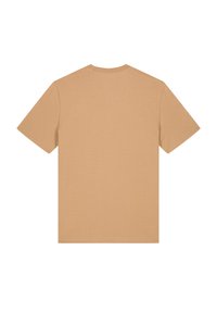 Korte mouwen t-shirt in beige katoen. Klassiek crew neck ontwerp met een gladde textuur en een rechte zoom. Geen zichtbare patronen of accenten.