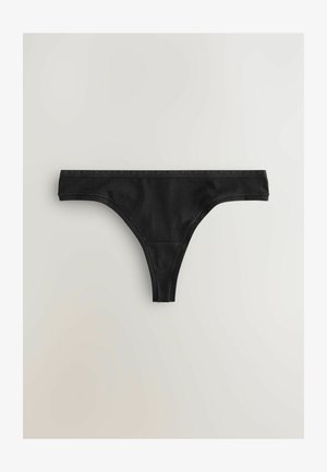 Schwarzer Baumwolltanga mit weicher Textur, niedriger Schnittform und breitem elastischen Bund mit einem dezenten Logo-Muster.