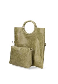 Groene, gestructureerde, leren tote bag met een ronde bovenhandgreep en een afneembare ritstas in een bijpassende kleur. Bevat metalen accenten.