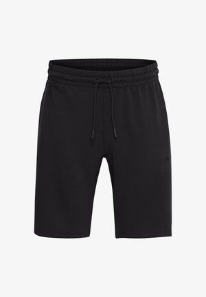 Mustat urheilushortsit pehmeästä kankaasta, jossa on elastinen vyötärönyöri ja yksinkertainen muotoilu ilman kuvioita tai yksityiskohtia.