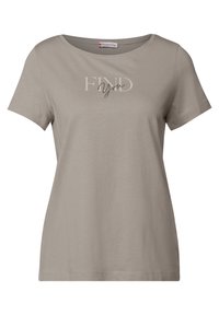 T-shirt gris à manches courtes en tissu doux, arborant le texte "FIND You" en lettres claires et sombres sur le devant.