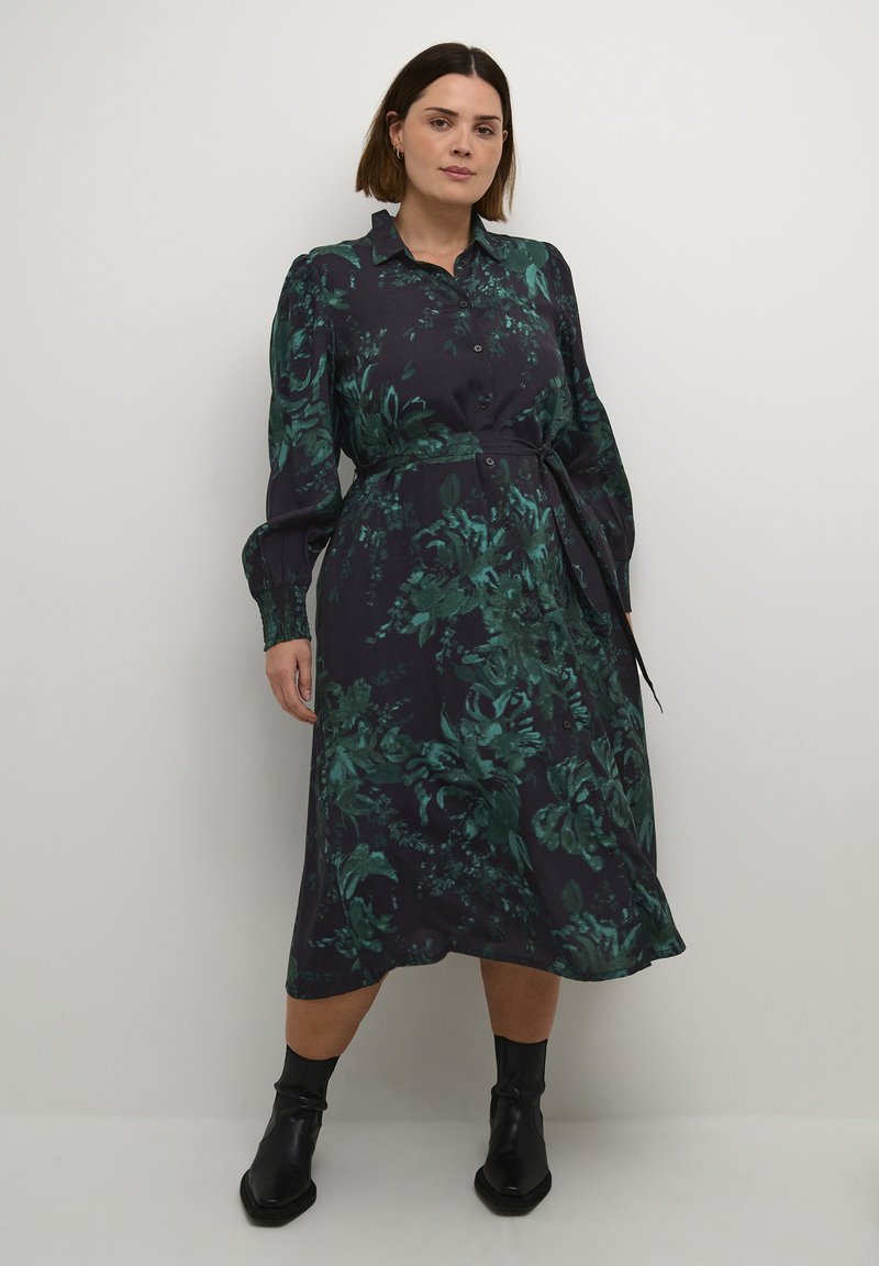 Kaffe Curve Shirt dress - black green painted flower/black - Zalando.ie