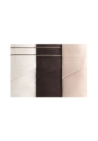Set van drie naadloze leggings in crème, bruin en lichtroze. Elke legging heeft een subtiele textuur en OYSHO-branding op de tailleband.