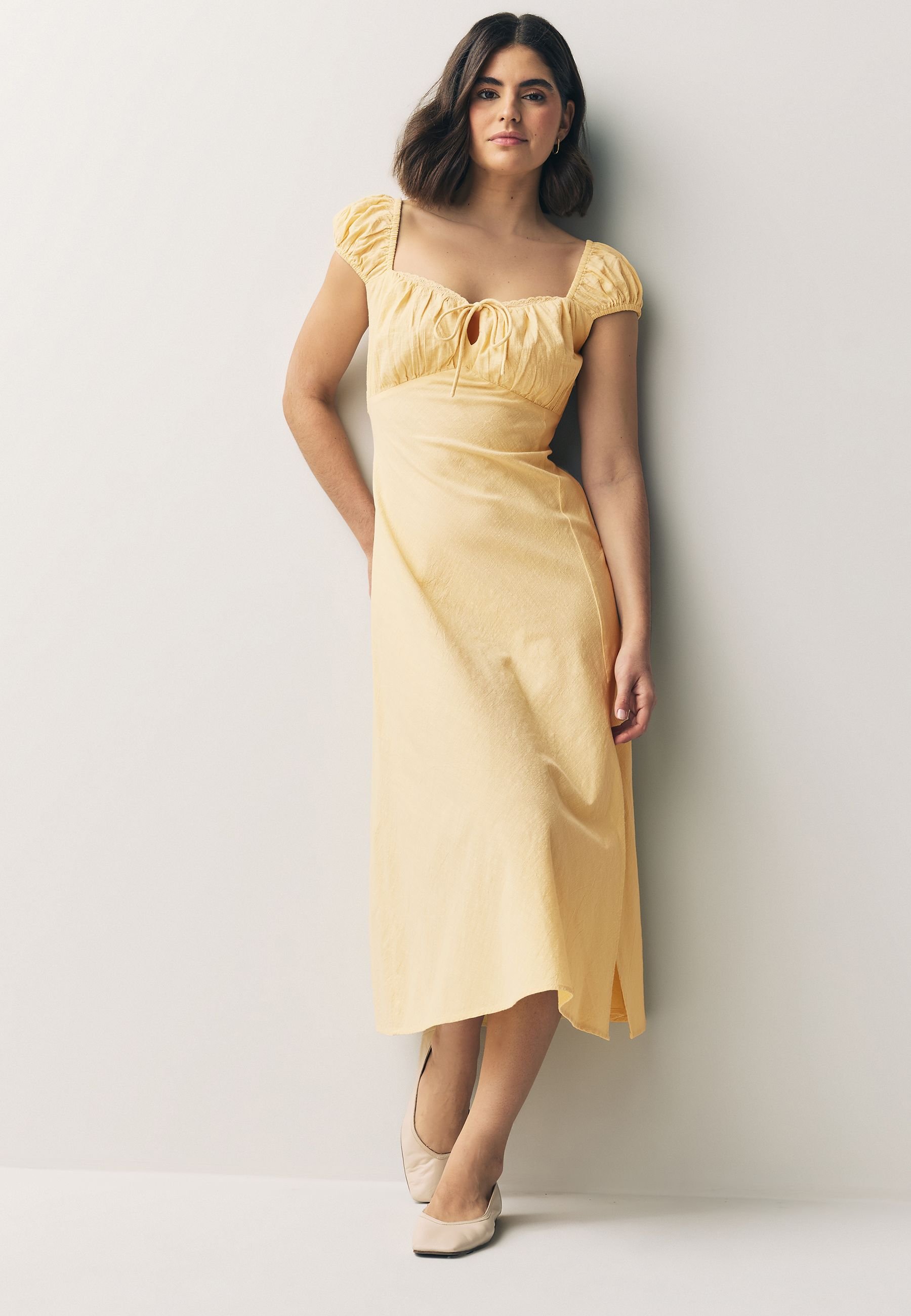 Next REGULAR FIT PUFF SLEEVE MIDI Jurk buttermilk yellow