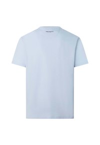 Svetlomodré tričko s krátkym rukávom vyrobené z bavlny, s okrúhlym výstrihom a jednoduchým dizajnom, s logom "HACKETT" na zadnej strane.