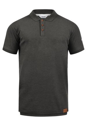 Dunkelgraues Poloshirt aus Baumwollmischung. Mit einem Kragen, einer Drei-Knopf-Leiste und einem Lederlogo-Akzent am Saum.
