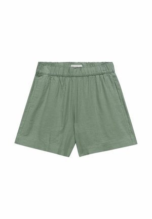 Grønne bomuldsshorts med elastisk talje, der har en afslappet pasform, sidelommer og en glat tekstur.