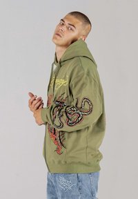 Ed Hardy DOUBLE  HOODY  - Mikina na zip - mosstone