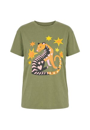 MIAMODA, T-SHIRT, BOXY FIT, ANIMAL PRINT, SHORT SLEEVE - T-shirt print - dark olive