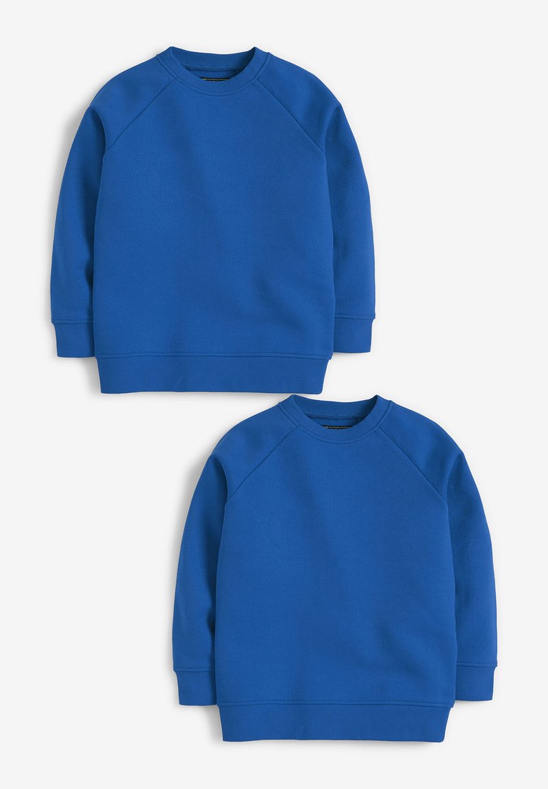 Due felpe blu realizzate in un tessuto misto cotone. Ognuna presenta un collo a giro, maniche raglan e polsini e orlo ribattuti.
