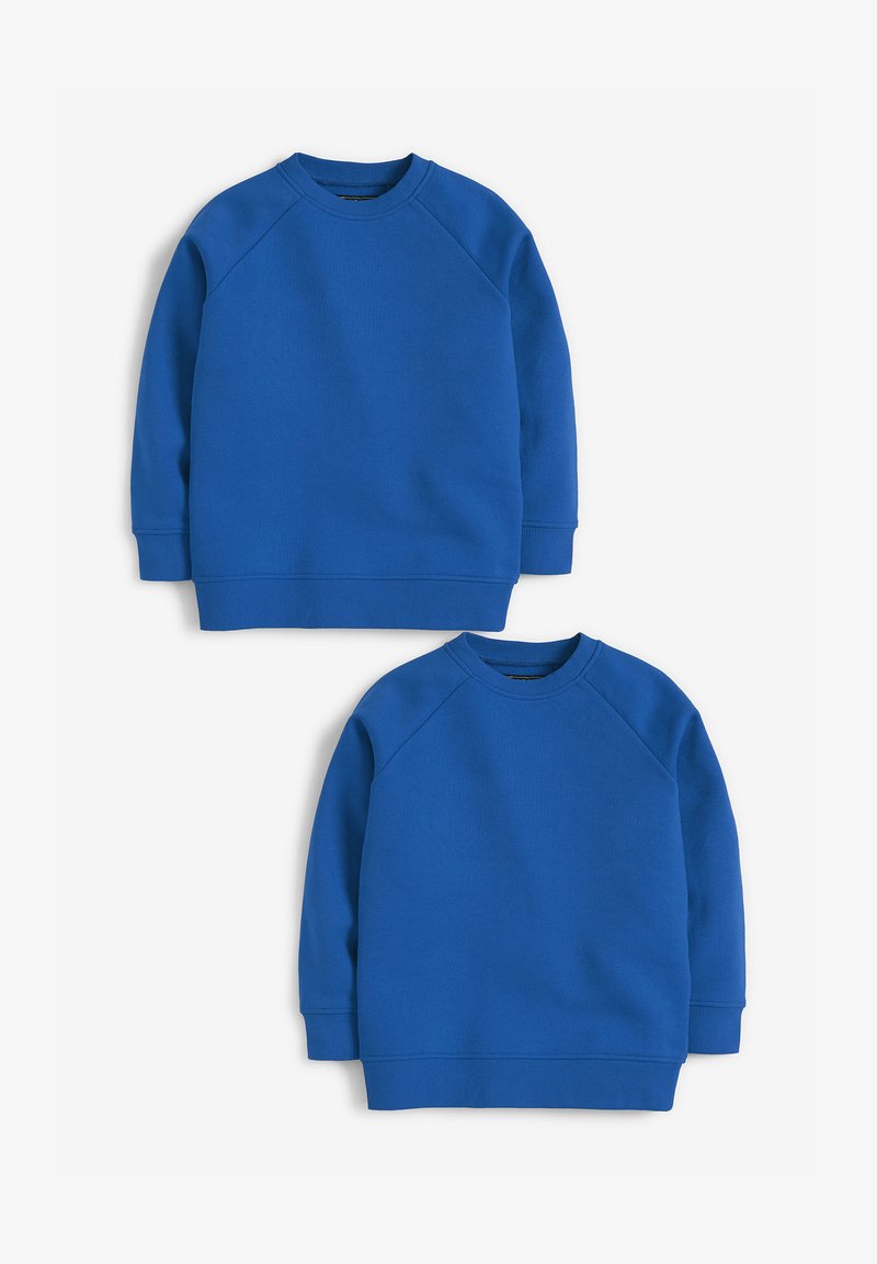 Due felpe blu realizzate in un tessuto misto cotone. Ognuna presenta un collo a giro, maniche raglan e polsini e orlo ribattuti.