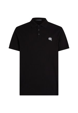 Polo noir en coton, doté d'un col à trois boutons, de manches courtes et d'un petit logo brodé sur la poitrine gauche.
