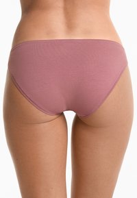 Pink cotton brief with a smooth texture, mid-rise waist, and minimal stitching. Simple design with no visible patterns or embellishments.