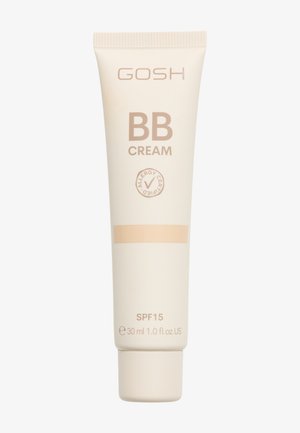 Tubo di BB Cream GOSH con SPF 15, 30 ml, certificato per allergie, striscia tono beige su confezione beige chiaro.