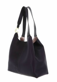 Sac en cuir violet profond avec une texture lisse, large ouverture et deux sangles réglables. Le matériel doré met en valeur le design.