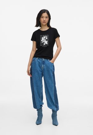 Karl Lagerfeld Jeans, SLIM FIT FLOCKED FLORAL - Camiseta estampada - black