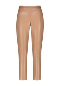 Beiga faux läderbyxor med slim fit, med två framfickor och en slät yta, skräddarsydda med hög midja.