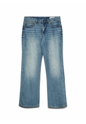 Lysblå denim straight-leg jeans med en falmet finish, fem lommer og en standard talje. Har syningsdetaljer og metalnitter.