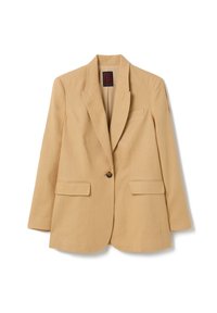Beige Blazer aus strukturiertem Stoff, mit einem Knopf, Reverskragen und zwei Fronttaschen. Futter aus Innenmaterial, taillierte Passform.