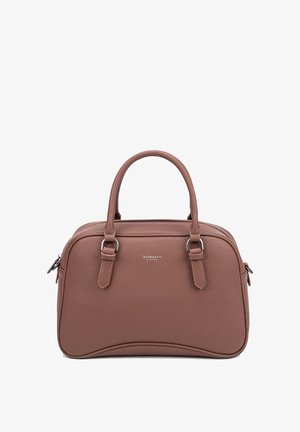 Borsa a mano in pelle marrone con trama, con due manici, ferrature argento e logo DIANASCO Firenze sul davanti. Chiusura con cerniera sulla parte superiore.