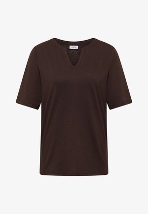 Cecil, T-SHIRT MIT SPLIT NECK IN UNIFARBE - T-shirt basique - brown cacao