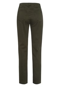 Pantalon slim vert foncé vu de dos avec deux poches arrière et une taille mi-haute.