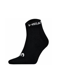 Calzino nero alla caviglia con logo bianco sulla parte superiore e sul lato esterno. Realizzato in un materiale liscio e elastico con texture a costine.