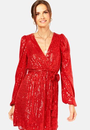 SEQUIN V NECK BELTED - Cocktail dress / Party dress - red