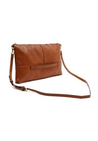 Hnědá koženáCrossbody taška se zipovým uzavřením, hladkým povrchem, plochým designem a detailním předním kapsou. Součástí je nastavitelný popruh.