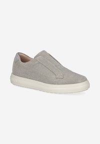 Slip-On Sneaker mit Obermaterial aus hellgrauem, glitzerndem Stoff und weißer, strukturiertem Sohle, ausgestattet mit einem gepolsterten Schaft und subtilen Nahtdetails.