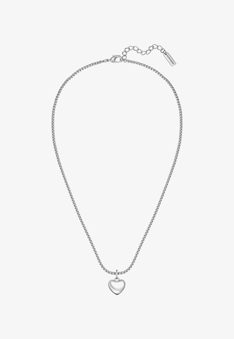 Sølv kæderekæde har en glat hjertevedhæng, med et fint linksdesign og en lås. Justerbar længde med forlængerkæde.