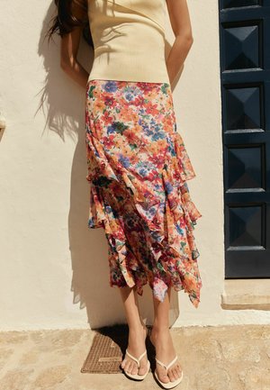 BHOEM, FLORAL PRINT FRILLS MIDI CHIFFON SKIRT - Gonna a campana - multi