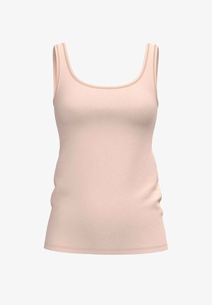 Lichtroze tanktop met een slank ontwerp, gemaakt van gladde stof. Het heeft brede schouderbanden en een ronde halslijn.