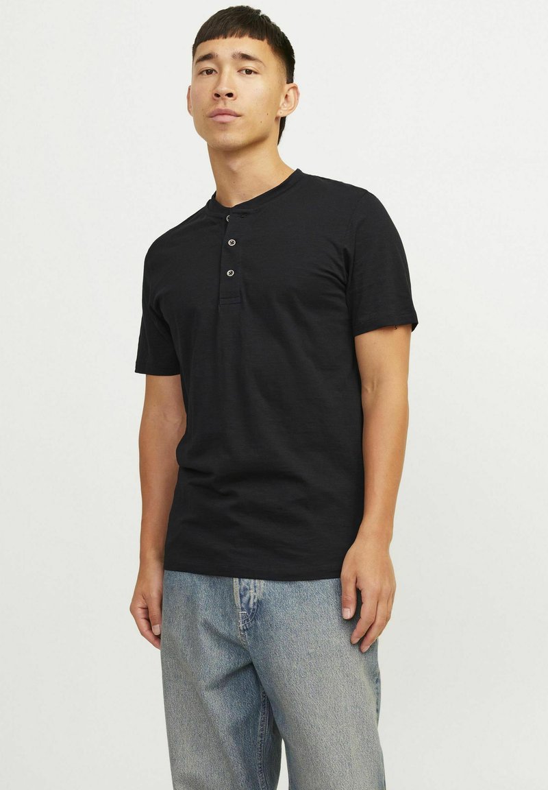 Jack & Jones PREMIUM BLUNIXS HENLEY - Paprasti marškinėliai - black