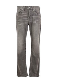 Jeans din denim gri cu un croi drept. Prezintă o ușoară decolorare, un design cu cinci buzunare și un sistem de închidere cu buton și bucle pentru curea.
