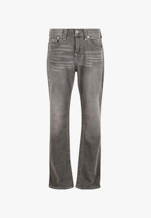 Grijze denim jeans met een rechte pasvorm. Bevat een lichte vervaging, een vijf-pocket ontwerp en een knoopsluiting met riemlussen.