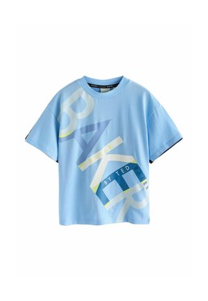 Hellblaues, übergroßes T-Shirt mit auffälligem Grafikdruck mit den Worten "BAKER BY TED." Kurzärmlig und mit rundem Ausschnitt. Glatte Textur.