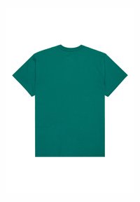 Turquoise short-sleeve t-shirt made of cotton, featuring a round neck and a solid color with no visible patterns or embellishments.