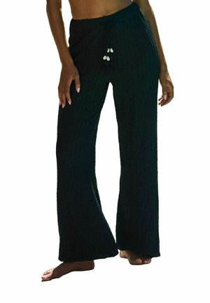 REGULAR FIT - WIDE LEG CROCHET BEACH TROUSERS WITH SHELL TRIM . - Trousers - black