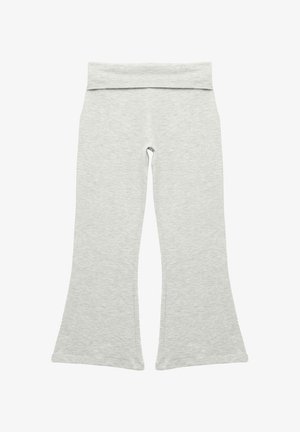 Lys grå, flagrende leggings med en bred talje, lavet af blødt jersey-stof med en glat tekstur og uden synlige mønstre eller detaljer.