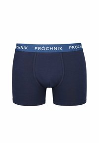Granatowe męskie bokserki z miękkiej tkaniny, elastycznym pasem w talii z logo "PRÓCHNIK" oraz dopasowanym krojem, który zapewnia wygodę.