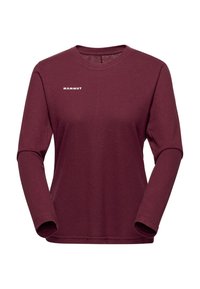 Langermet crewneck-pullover i mørkerød med "MAMMUT" logo på venstre bryst, laget av myk og pustende stoff.
