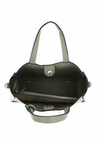 Sac à main en cuir vert avec une forme structurée, doté d'une poignée supérieure, d'une poche intérieure zippée et d'une doublure noire contrastante.